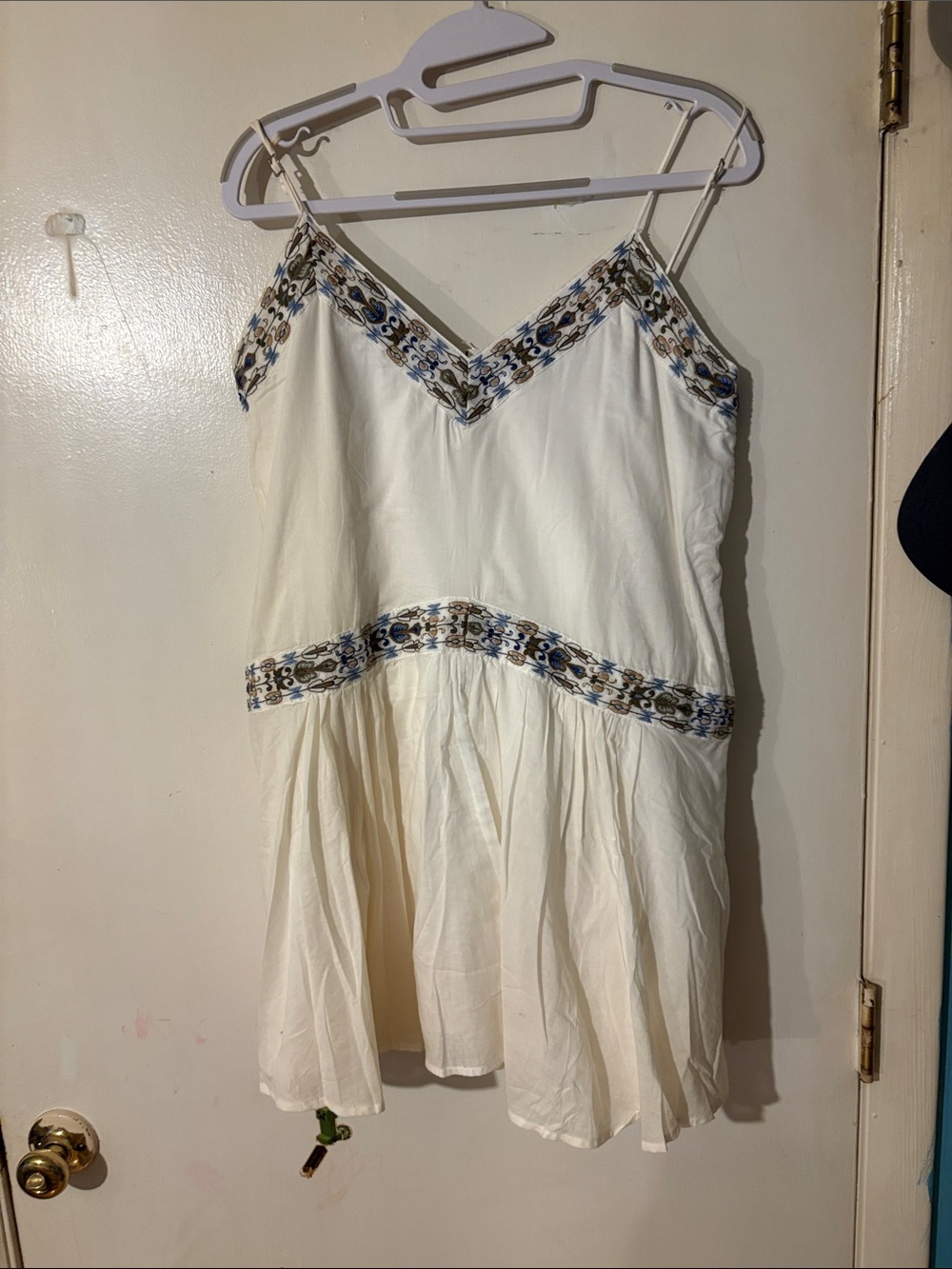 White Spaghetti Strap Embroidered Sundress